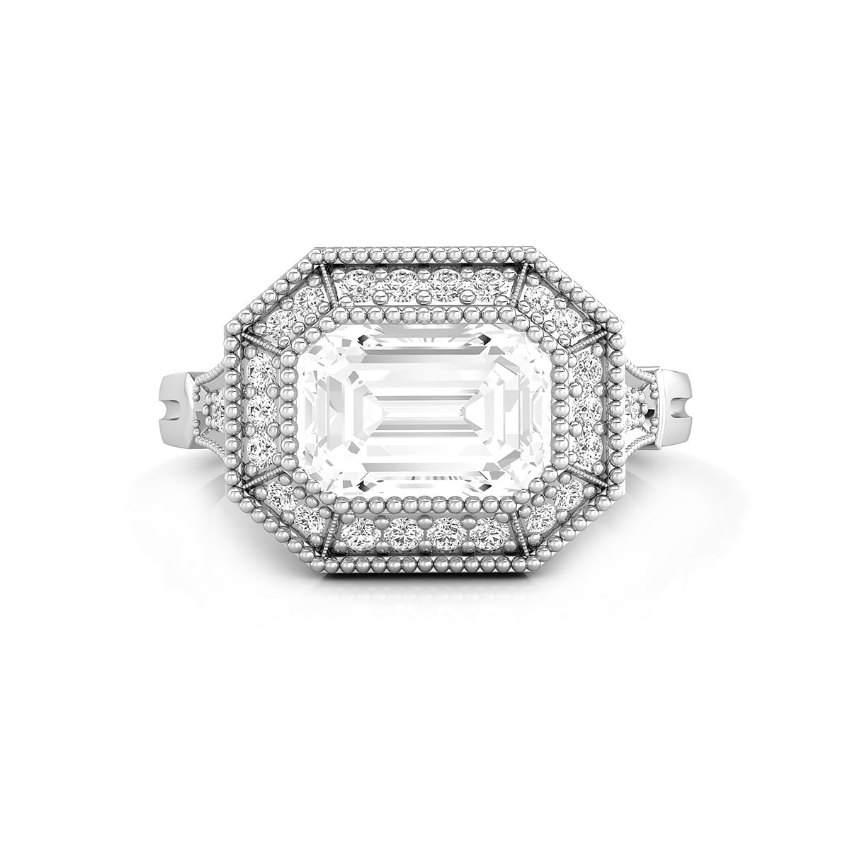 Bezel Set Emerald With Round Cut Moissanite Halo Set Wedding Ring (2 5/8 TCW)