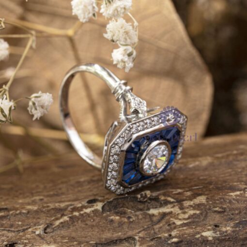 Blue Sapphire Vintage-Style Wedding Ring