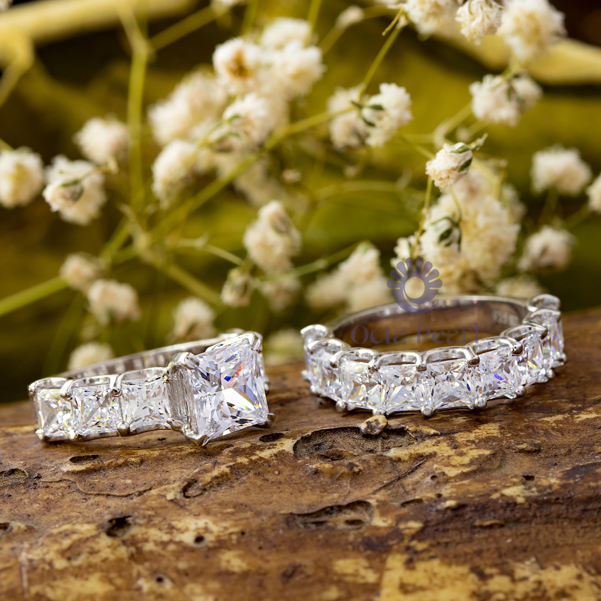Sparkling White Princess Cut CZ Stone Stackable Wedding Bridal Ring Set (7 6/7 TCW)