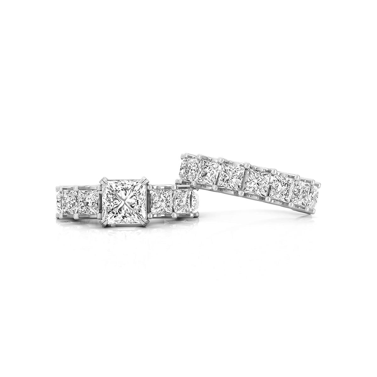 Sparkling White Princess Cut CZ Stone Stackable Wedding Bridal Ring Set