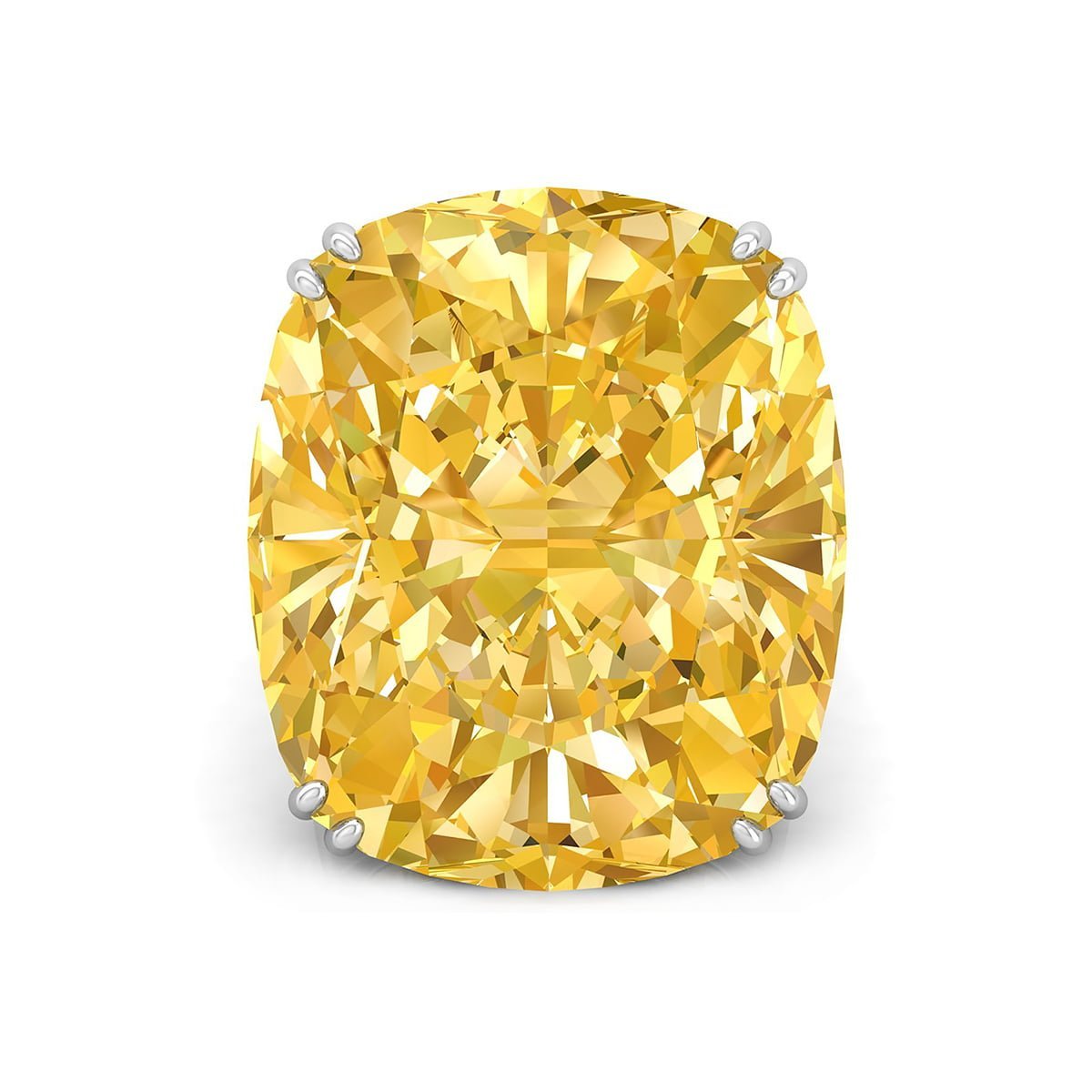 Canary Yellow Cushion Cut CZ Stone Claw Setting Solitaire Engagement Ring
