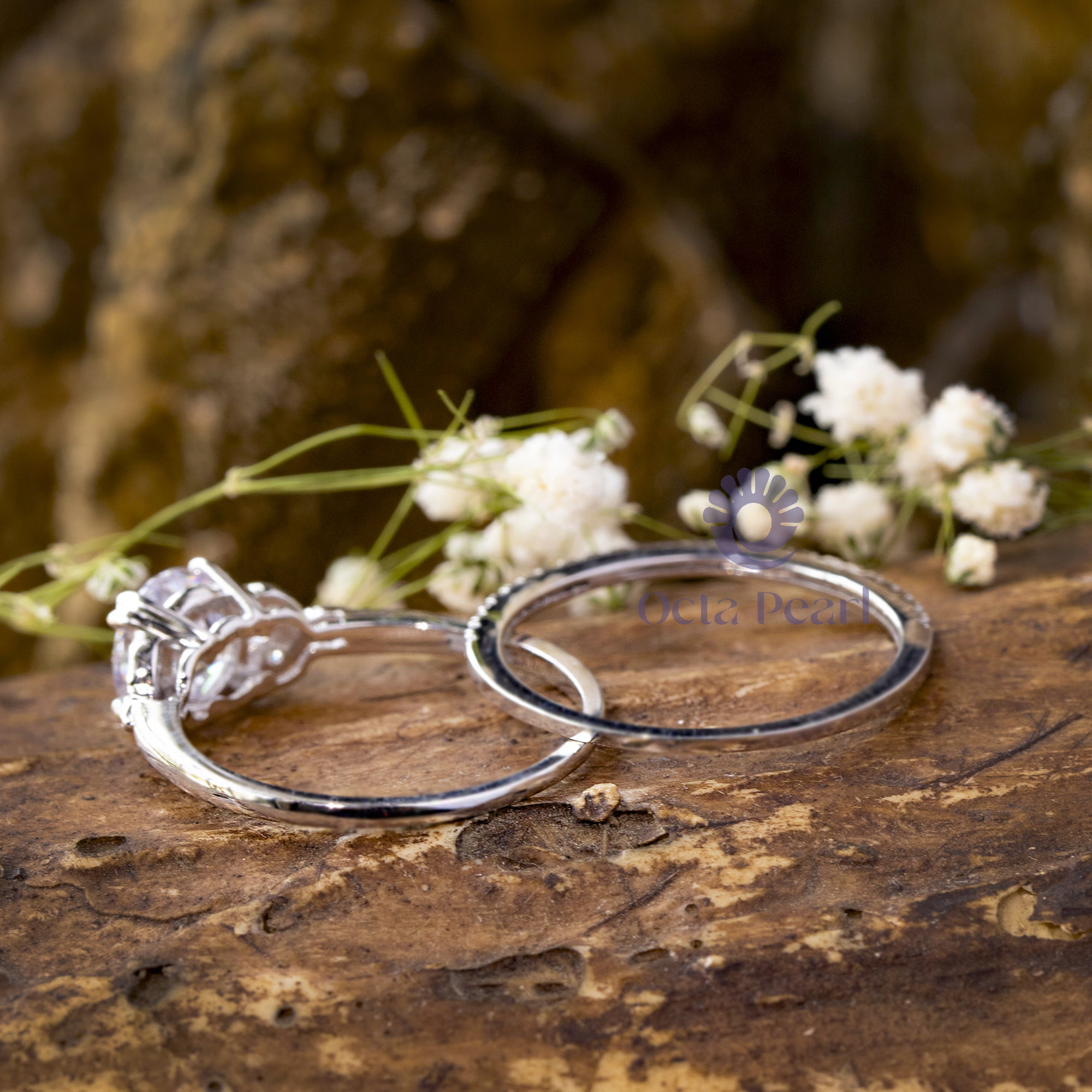 Round Cut Moissanite Milgrain Leaf Motif Wedding Engagement Ring Set For Bride ( 2 4/9 TCW)