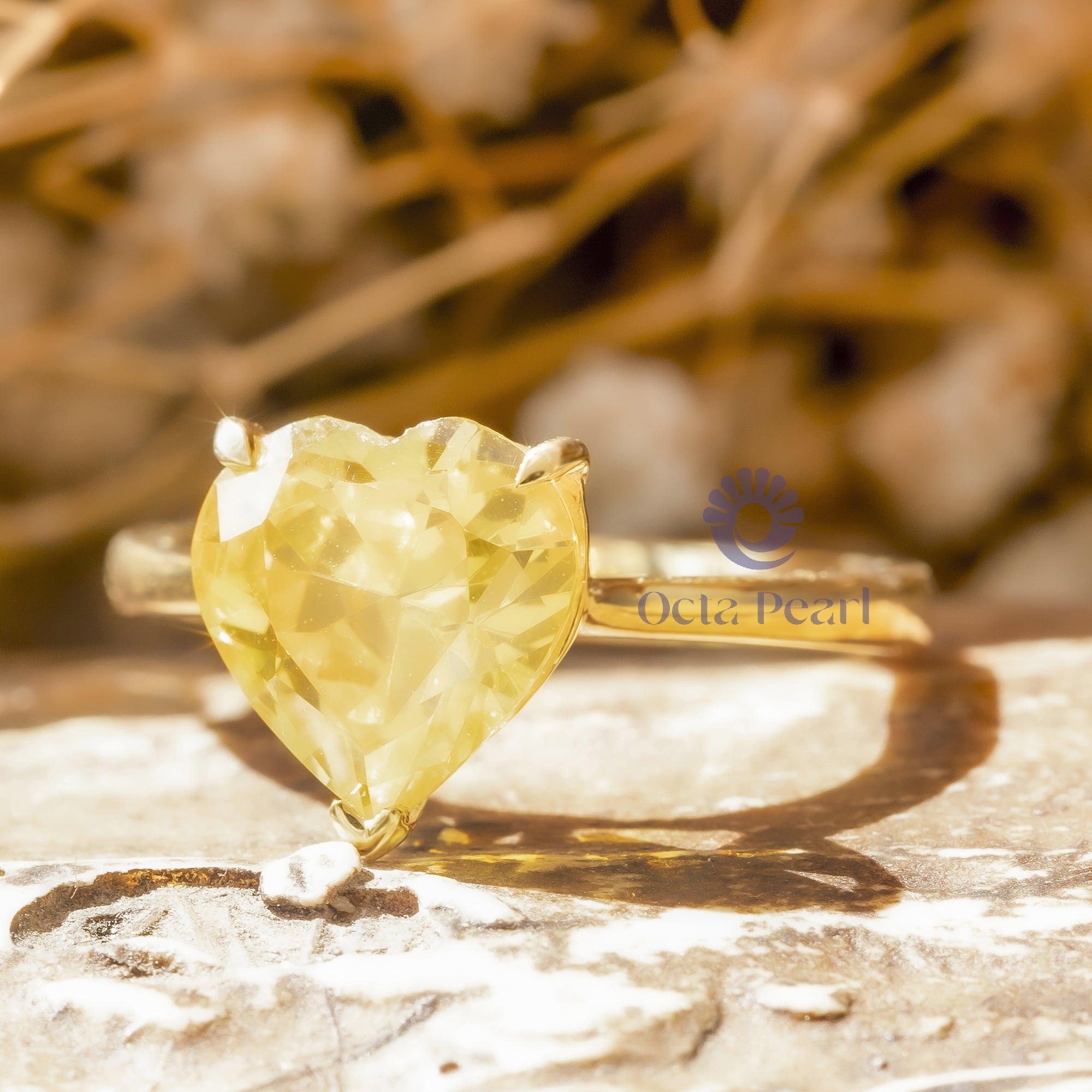 3-Prong Set Yellow Heart Cut CZ Stone Solitaire Engagement Wedding Ring (3 1/2 TCW)