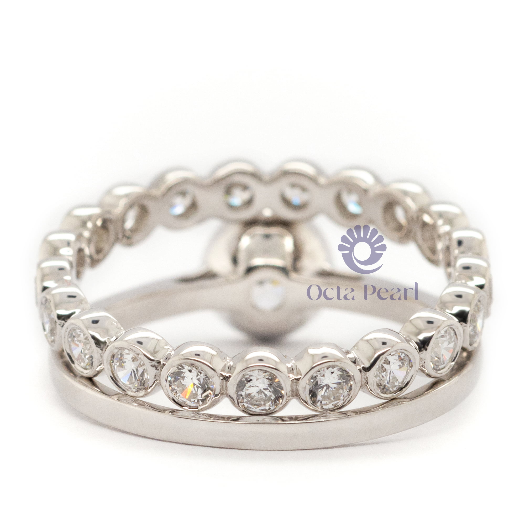 Bezel Set Round Cut Moissanite With Eternity Band Ring Set For Her (2 1/7 TCW)