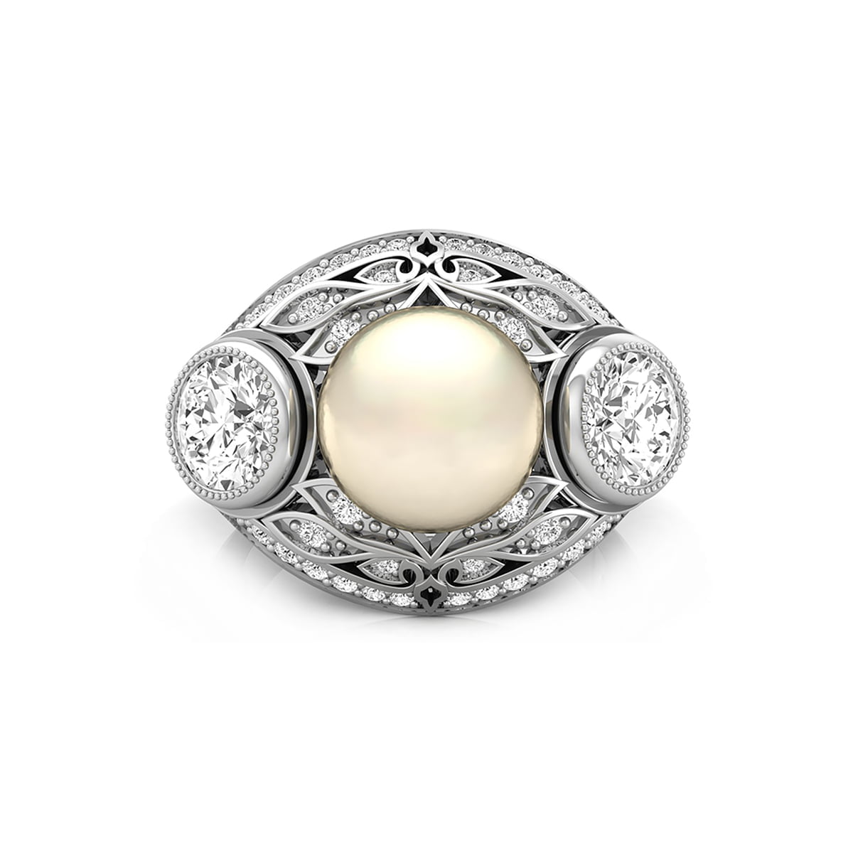 White Pearl With CZ Round Stone Art Deco