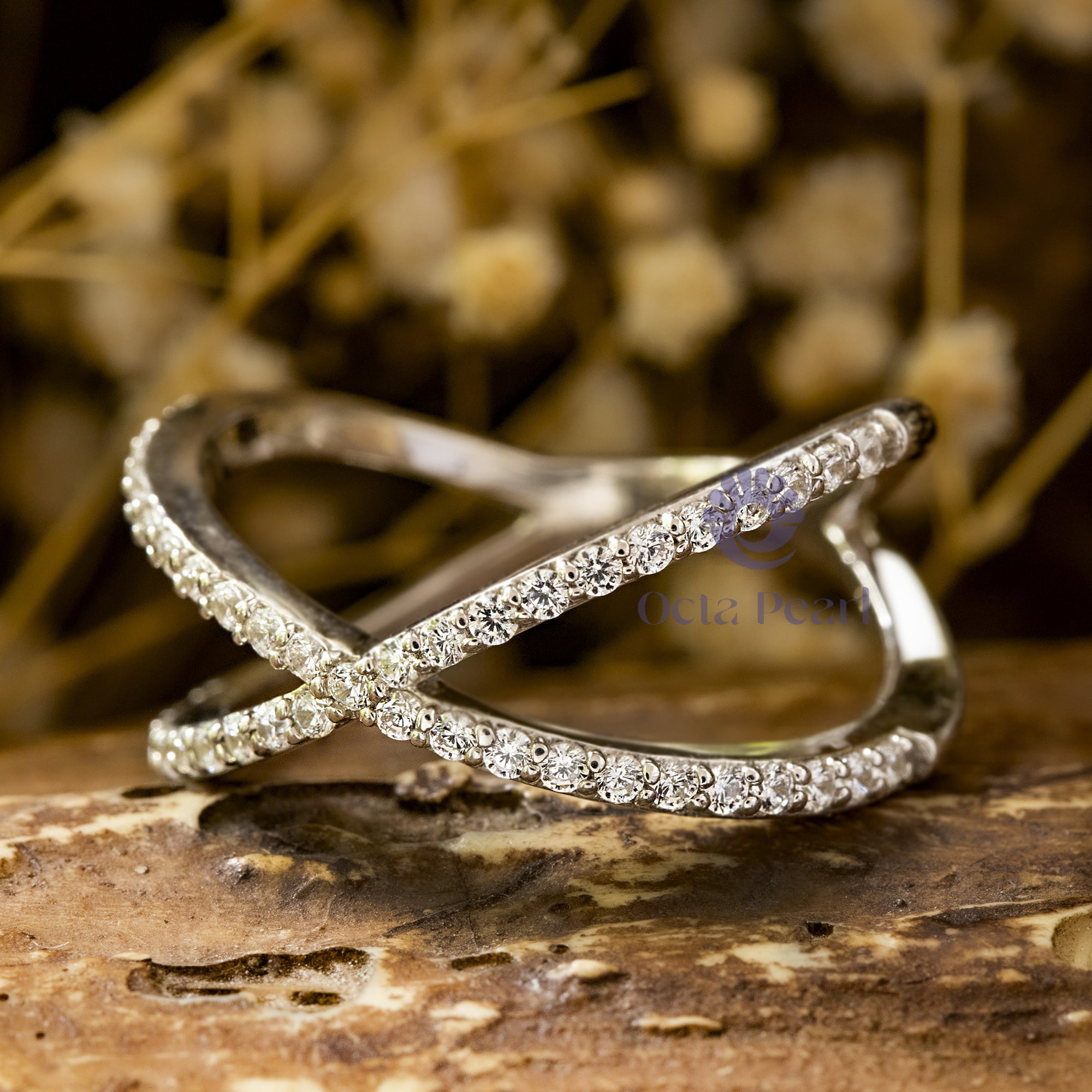 Round Cut Moissanite X Shape Criss Cross Wedding Engagement Ring For Women ( 5/8 TCW)