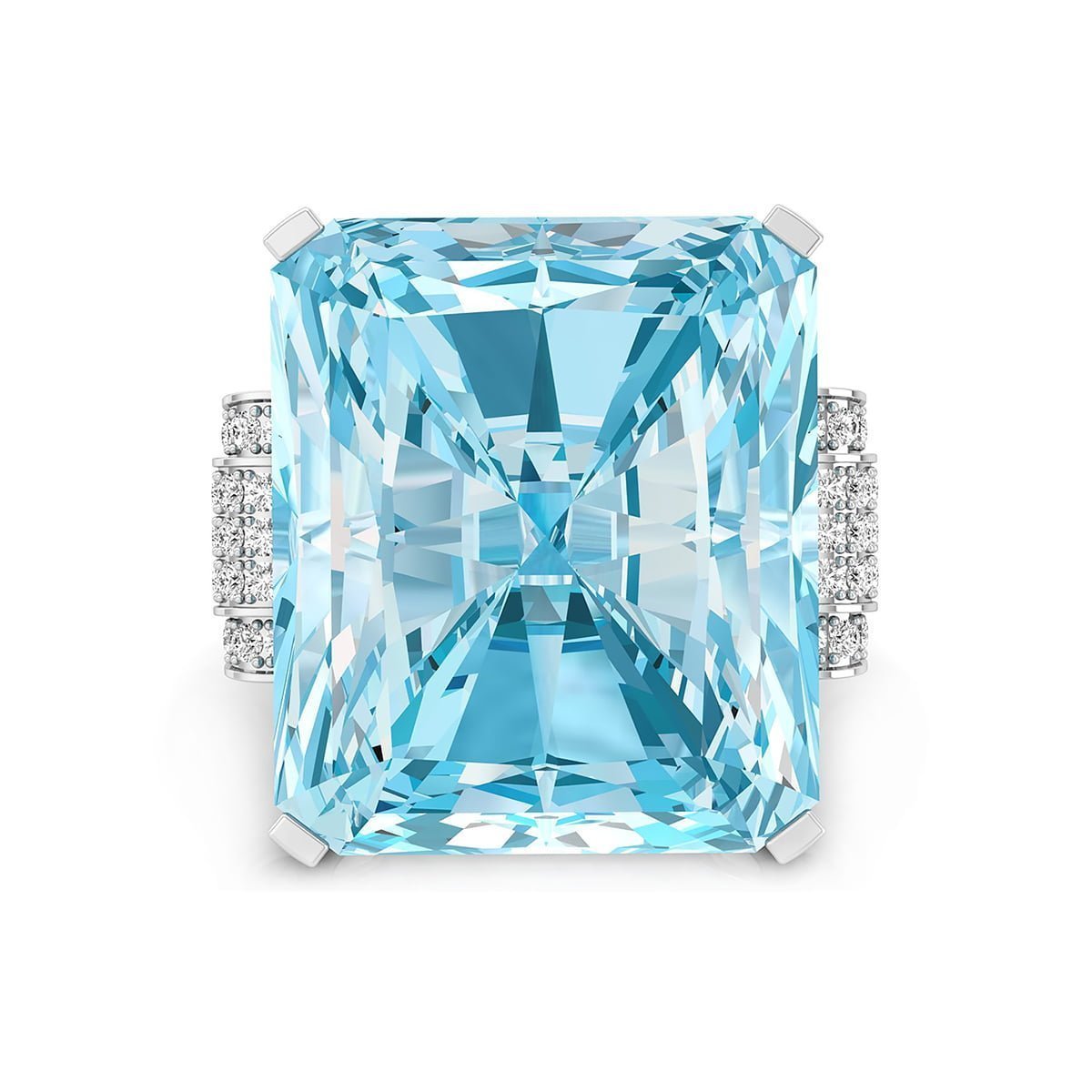 35x30 MM Emerald Cut Aqua CZ Stone Cocktail Wedding Engagement Ring For Ladies