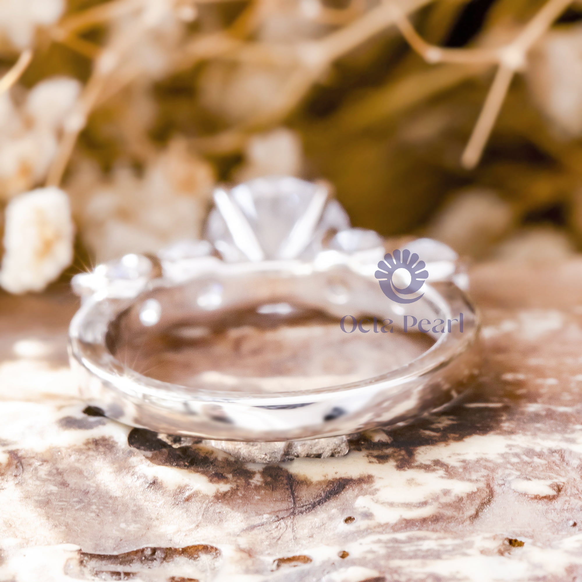 Art Deco Three-Stone Bridal Ring Set Milgrain