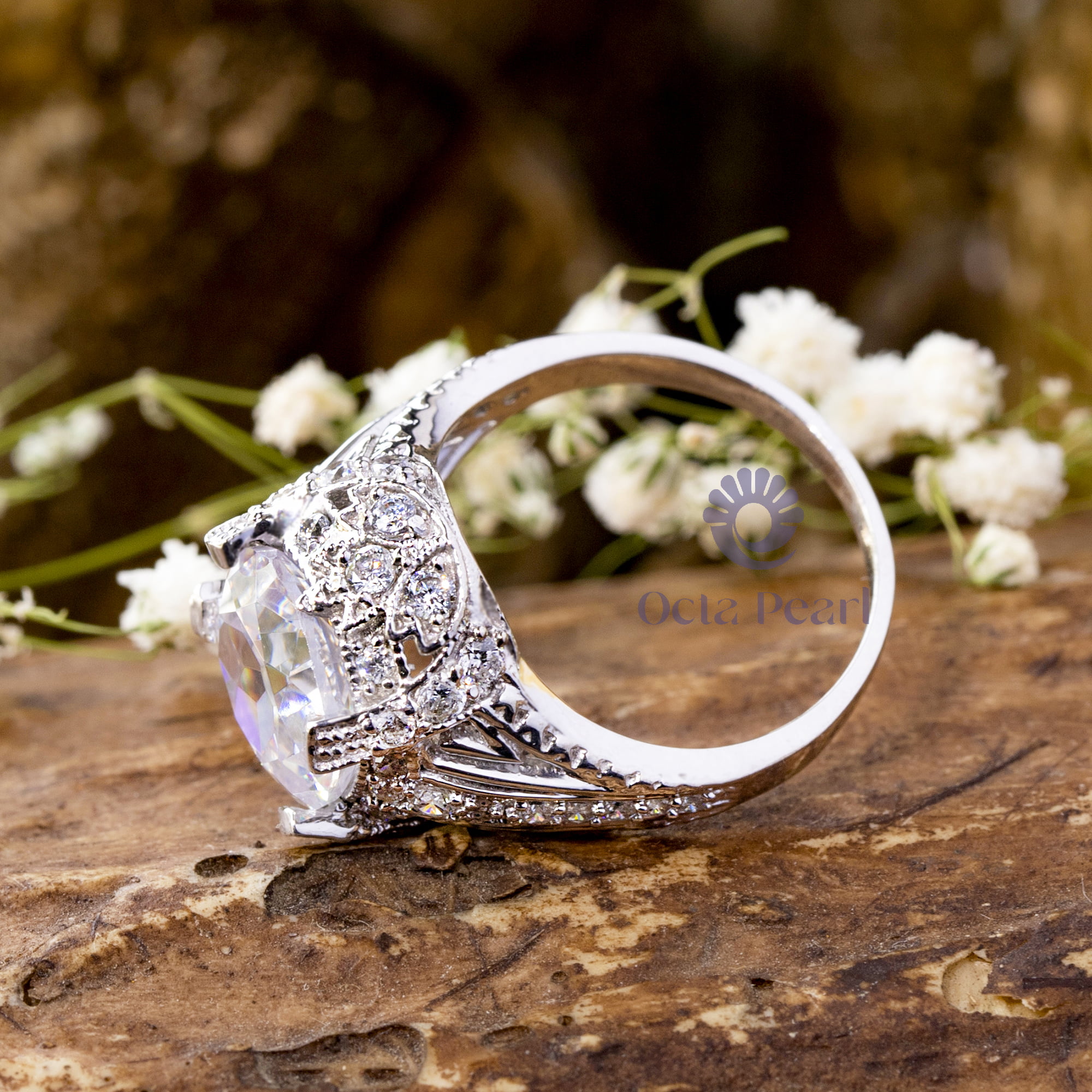 Old European Cut Moissanite Milgrain Art Deco Edwardian Wedding Engagement Ring ( 4 4/5 TCW)