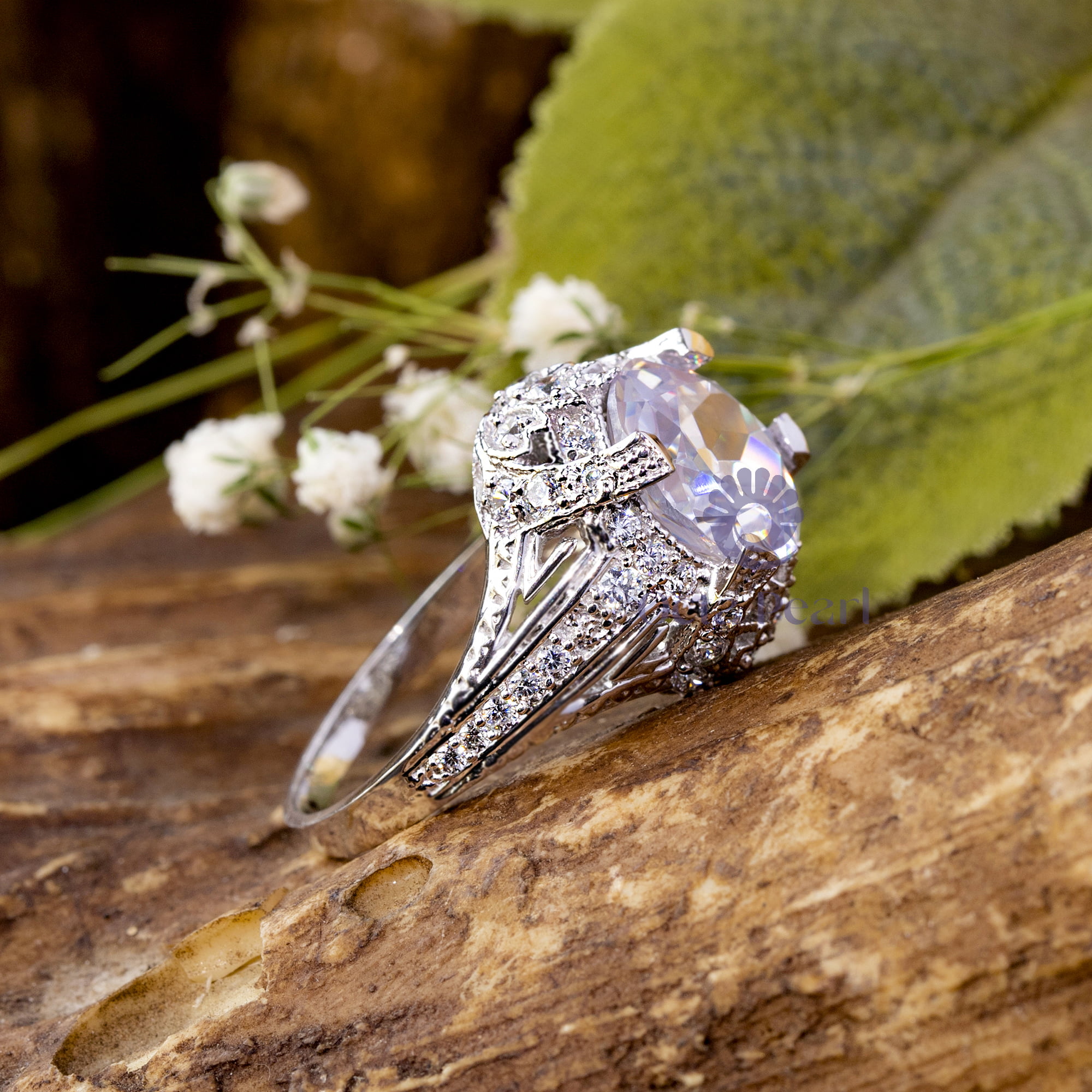 Old European Cut Moissanite Milgrain Art Deco Edwardian Wedding Engagement Ring ( 4 4/5 TCW)