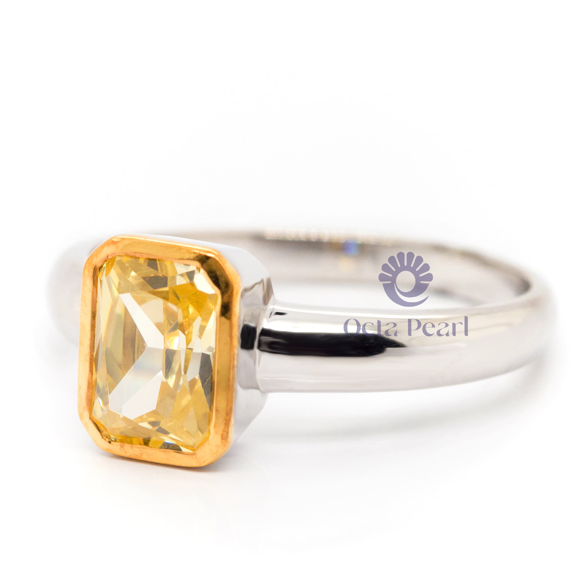 Gorgeous Radiant Cut Canary Yellow CZ Stone Bezel Set Solitaire Classic Engagement Ring ( 4/2 TCW)
