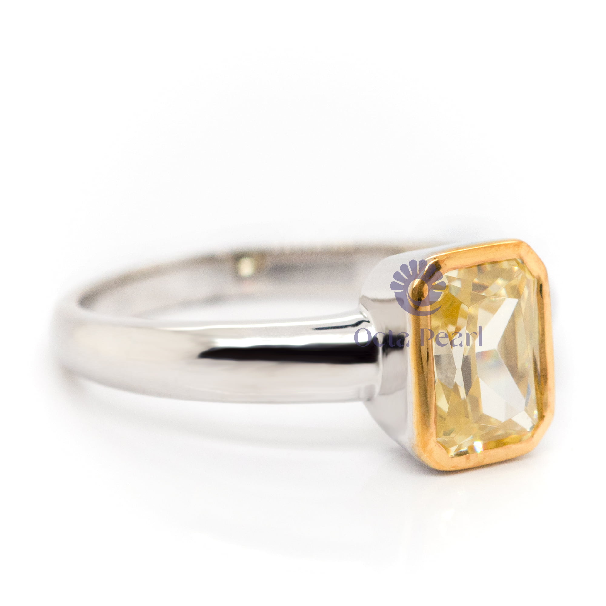 Gorgeous Radiant Cut Yellow CZ Stone Bezel Set Solitaire Classic Engagement Ring ( 4/2 TCW)