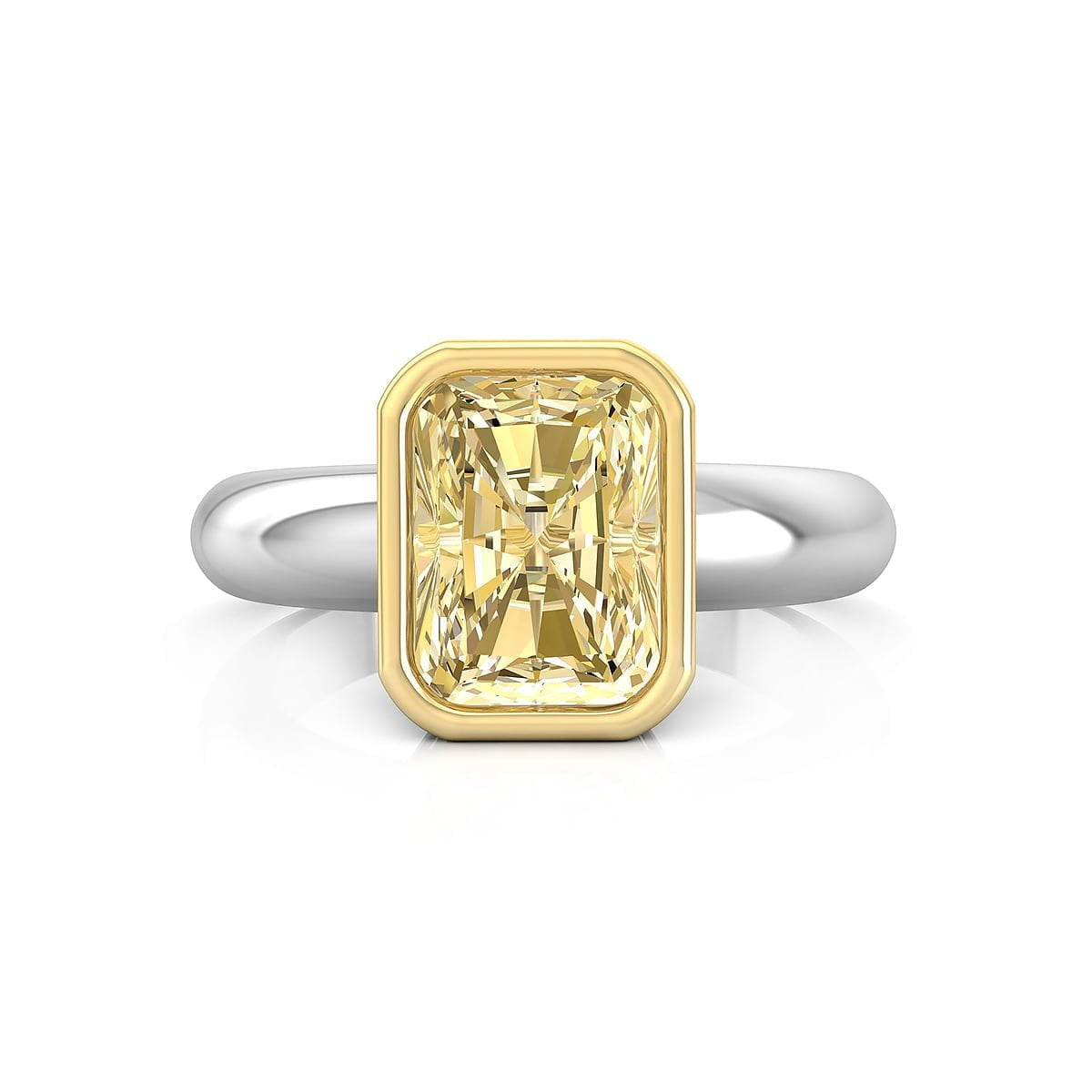 Gorgeous Radiant Cut Yellow CZ Stone Bezel Set Solitaire Classic Engagement Ring ( 4/2 TCW)