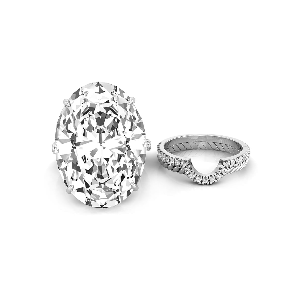 Oval Cut White CZ Stone White Gold Over Halo Wedding Ring Set For Women