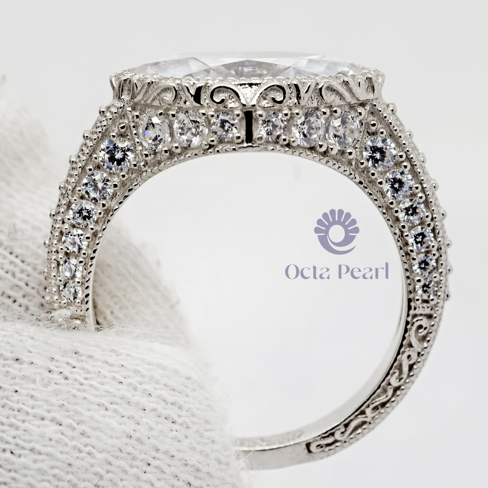 Bezel Set Marquise Cut Moissanite Milgrain Art Deco Engagement Wedding Ring ( 2 3/10 TCW )