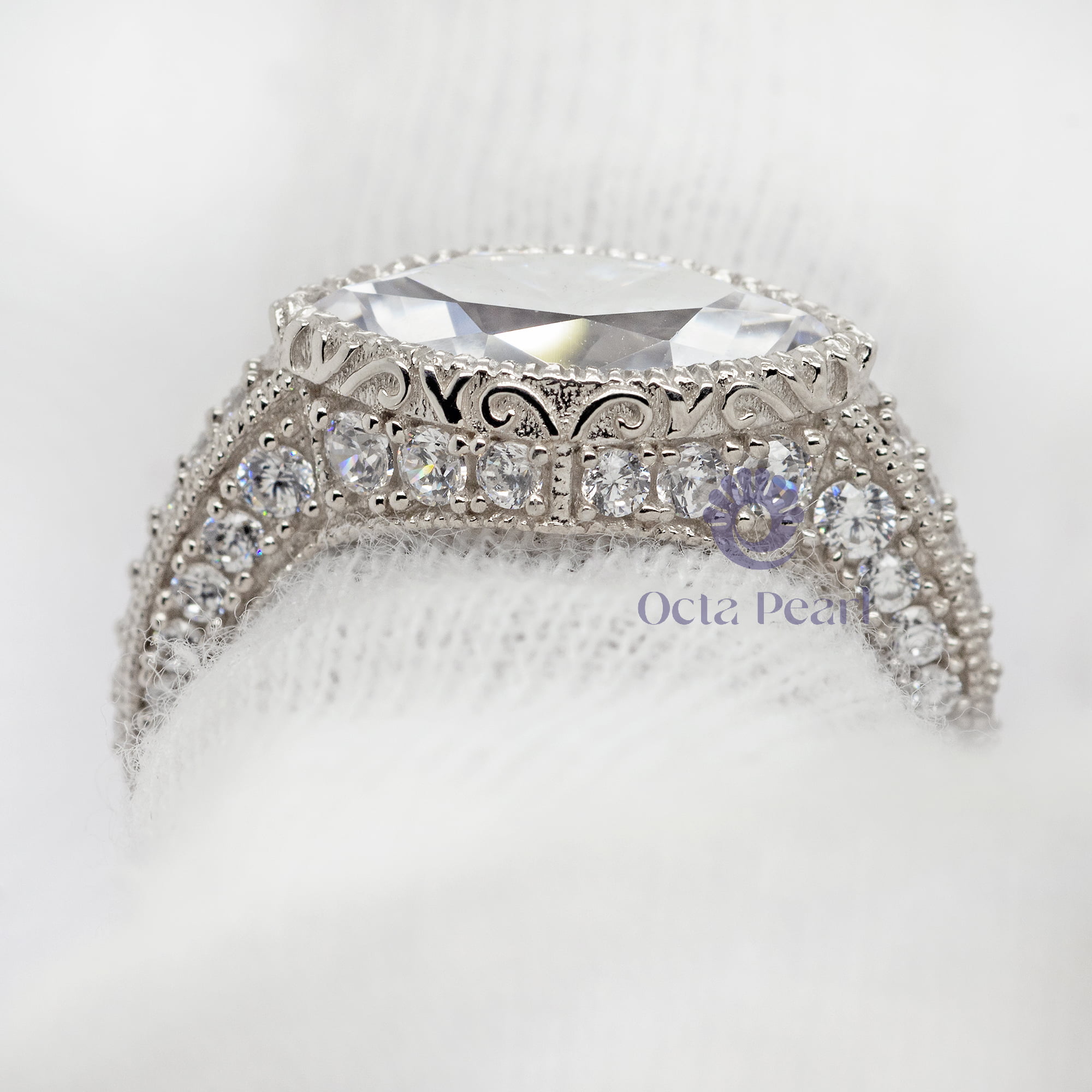 Bezel Set Marquise Cut Moissanite Milgrain Art Deco Engagement Wedding Ring ( 2 3/10 TCW )