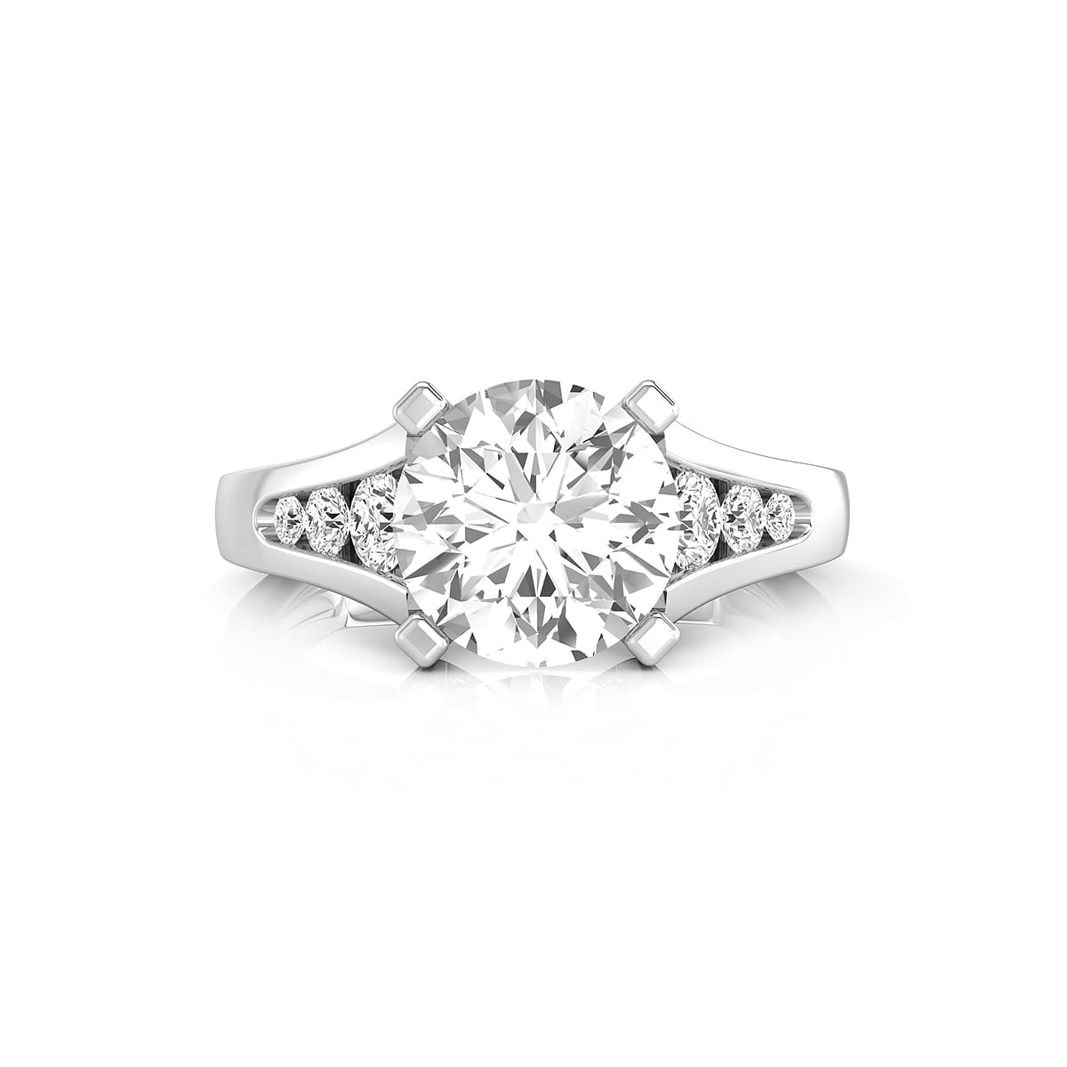 Round Cut Moissanite Euro Shank Channel Setting Solitaire With Accent Women's Wedding Ring ( 2 1/3 TCW)