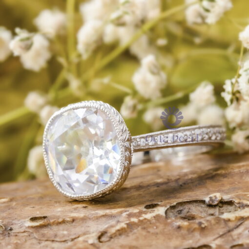 Old Mine Cut CZ Stone Milgrain Bezel Set Art Deco Wedding Ring For Women