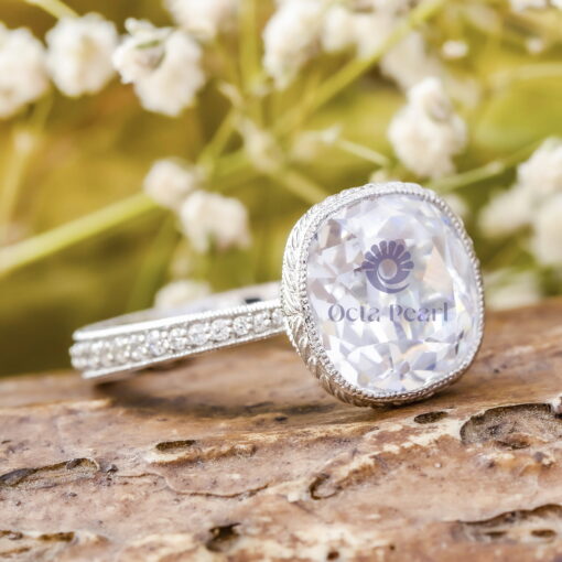 Old Mine Cut CZ Stone Milgrain Bezel Set Art Deco Wedding Ring For Women