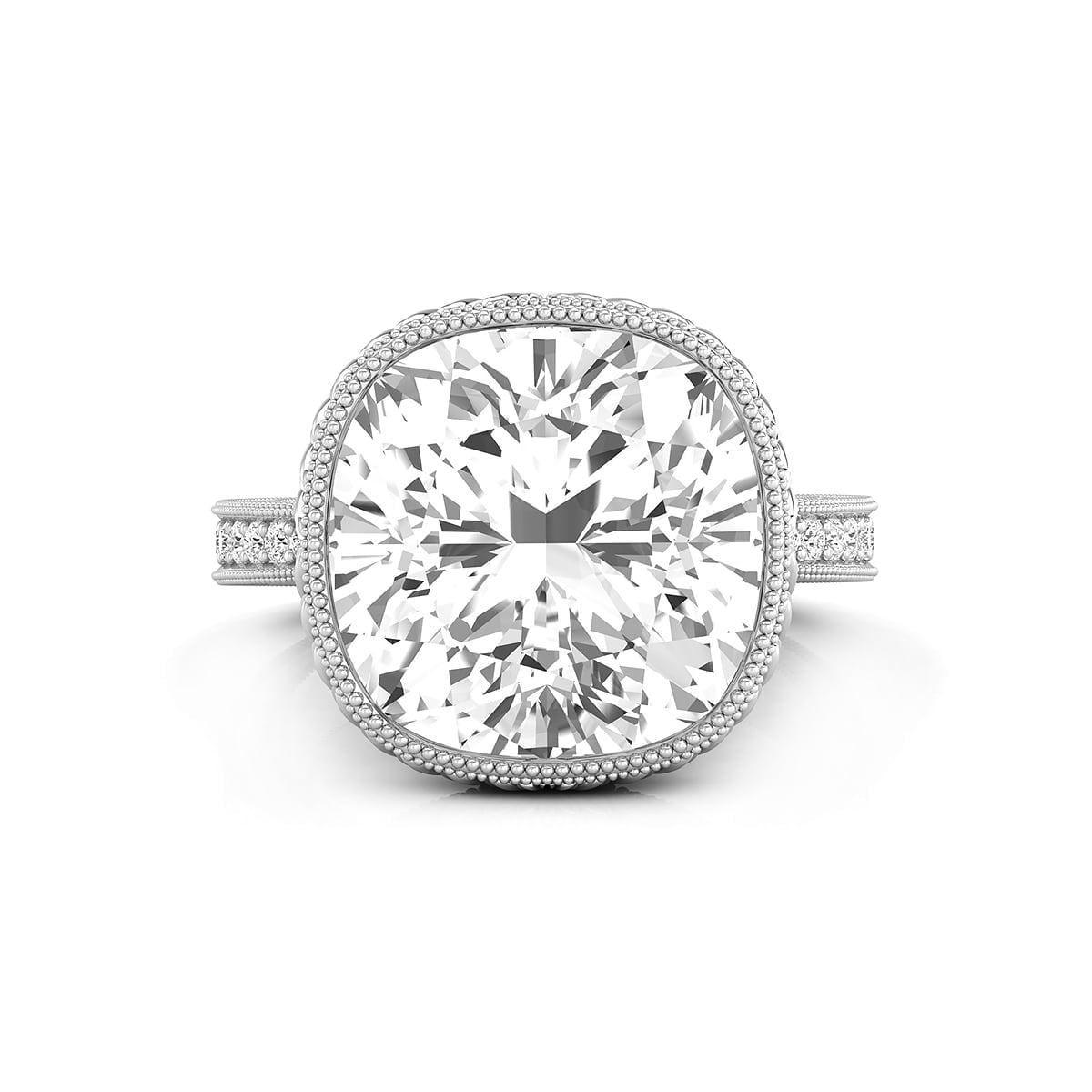 12 MM Old Mine Cut CZ Stone Milgrain Bezel Set Art Deco Wedding Ring For Women