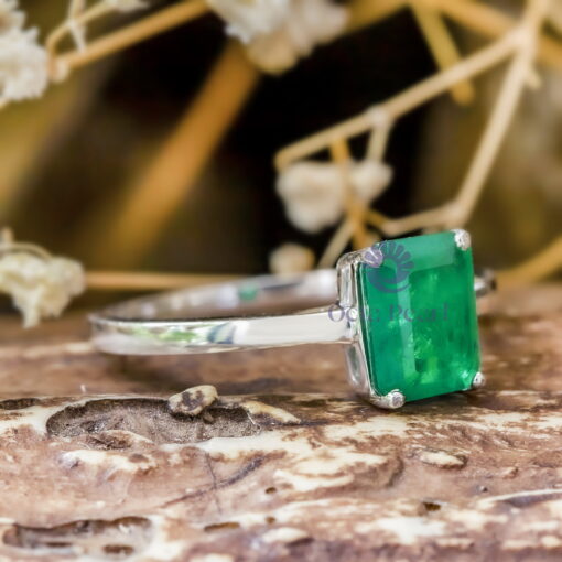 Solitaire Emerald Cut CZ Green Stone Engagement Wedding Ring For Women
