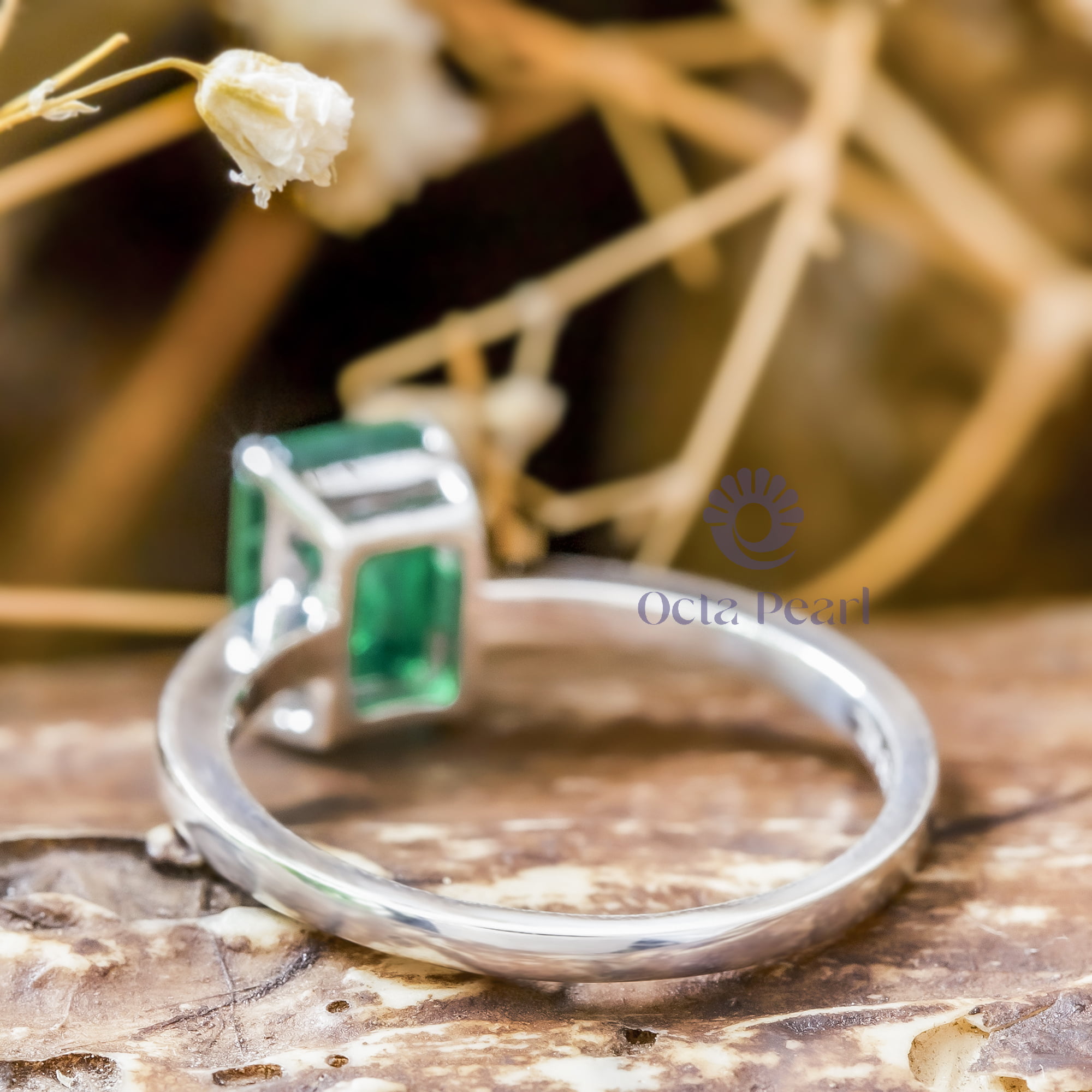 Solitaire Emerald Cut CZ Green Stone Engagement Wedding Ring For Women (1 3/4 TCW)