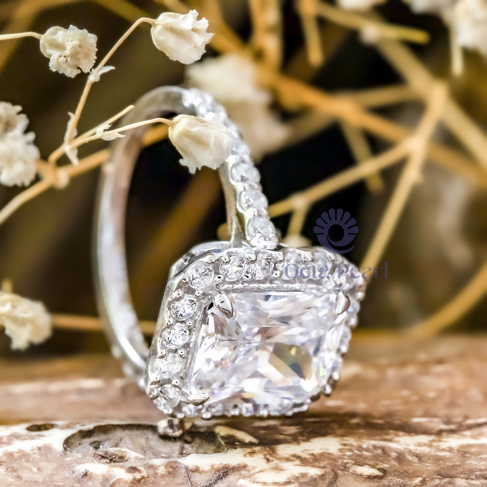 Radiant & Round Cut Moissanite Halo Wedding Anniversary Gift Ring For Women