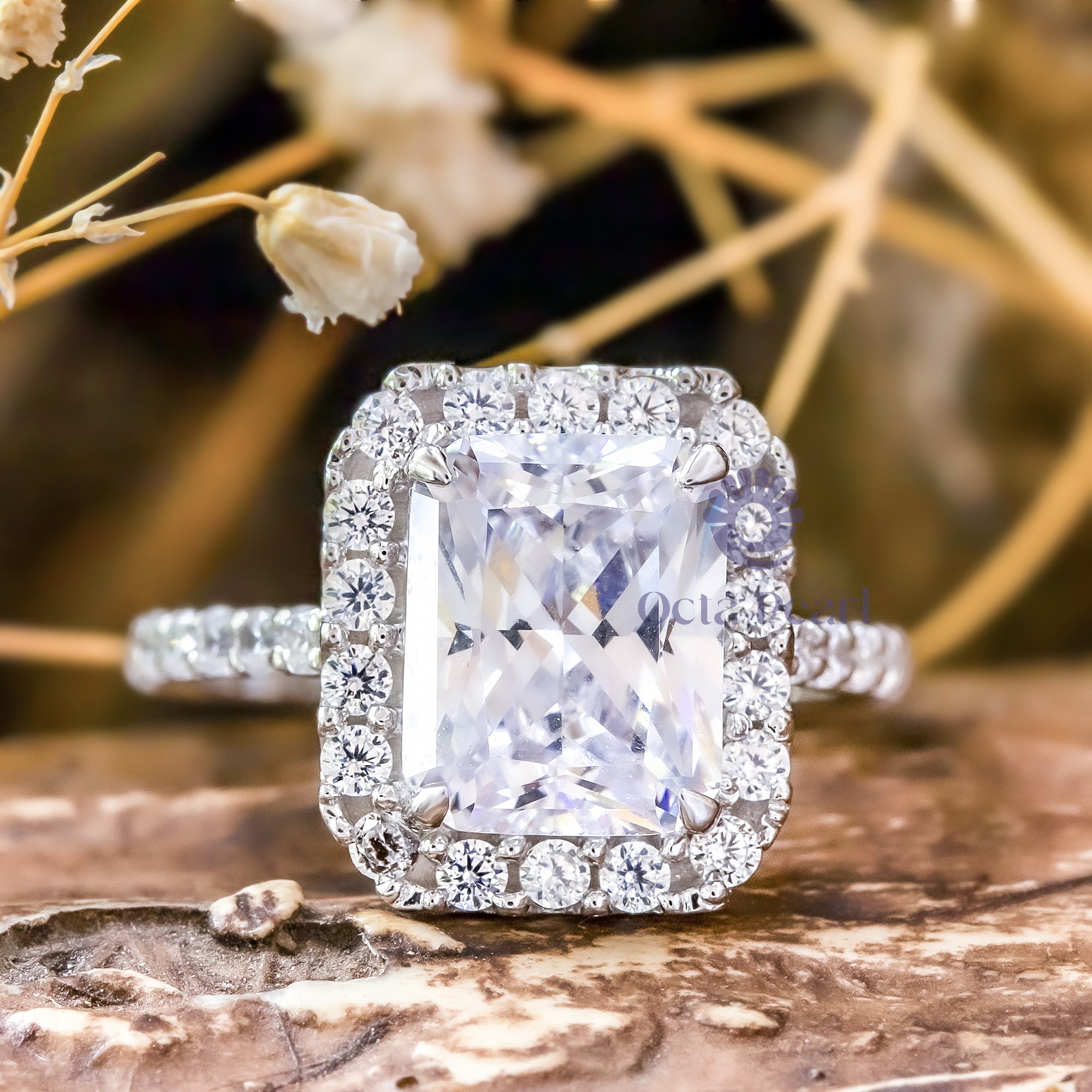 Radiant & Round Cut Moissanite Halo Wedding Anniversary Gift Ring For Women