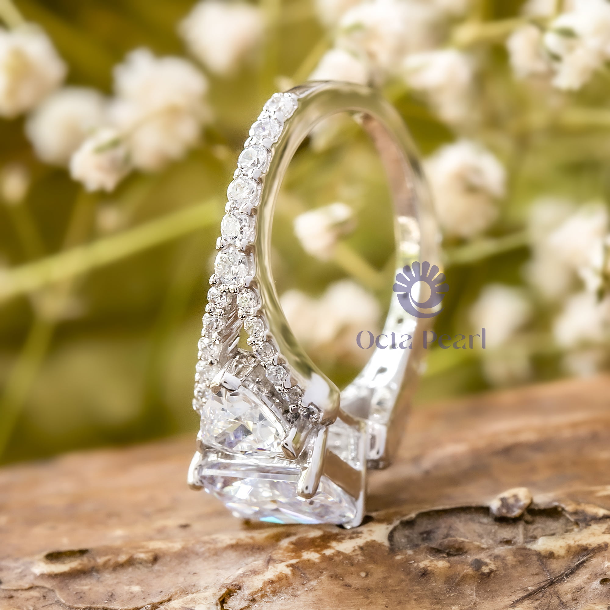 Radiant & Trillion Cut Moissanite Women's Three Stone Wedding Ring (3 1/3 TCW)