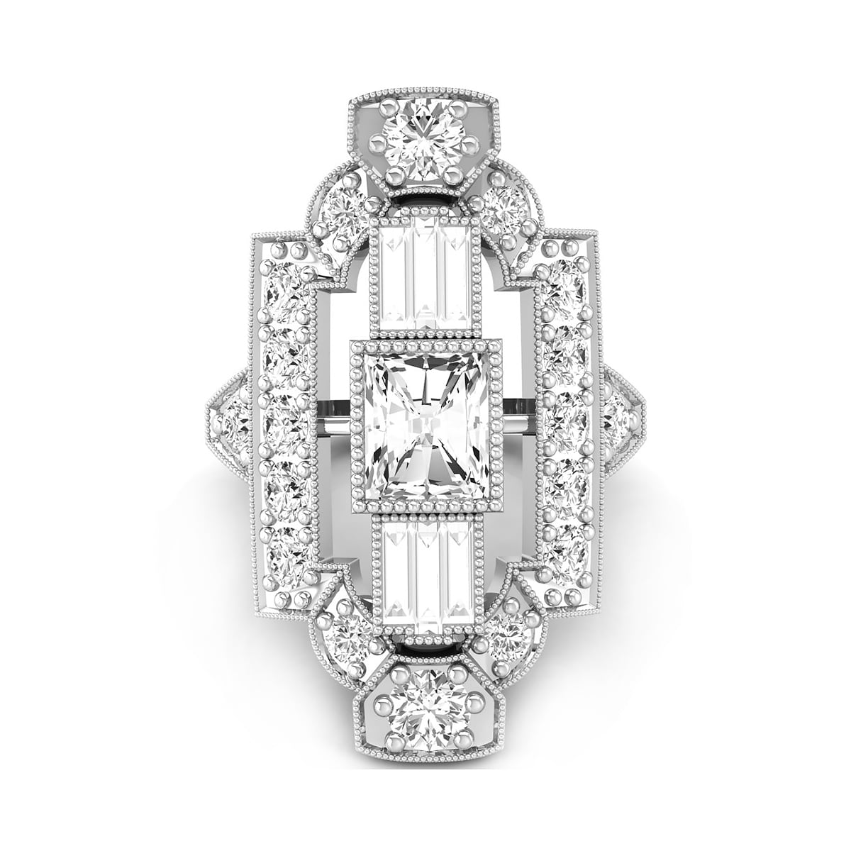 Radiant & Baguette Cut CZ Stone Vintage Look Art Deco Wedding Ring
