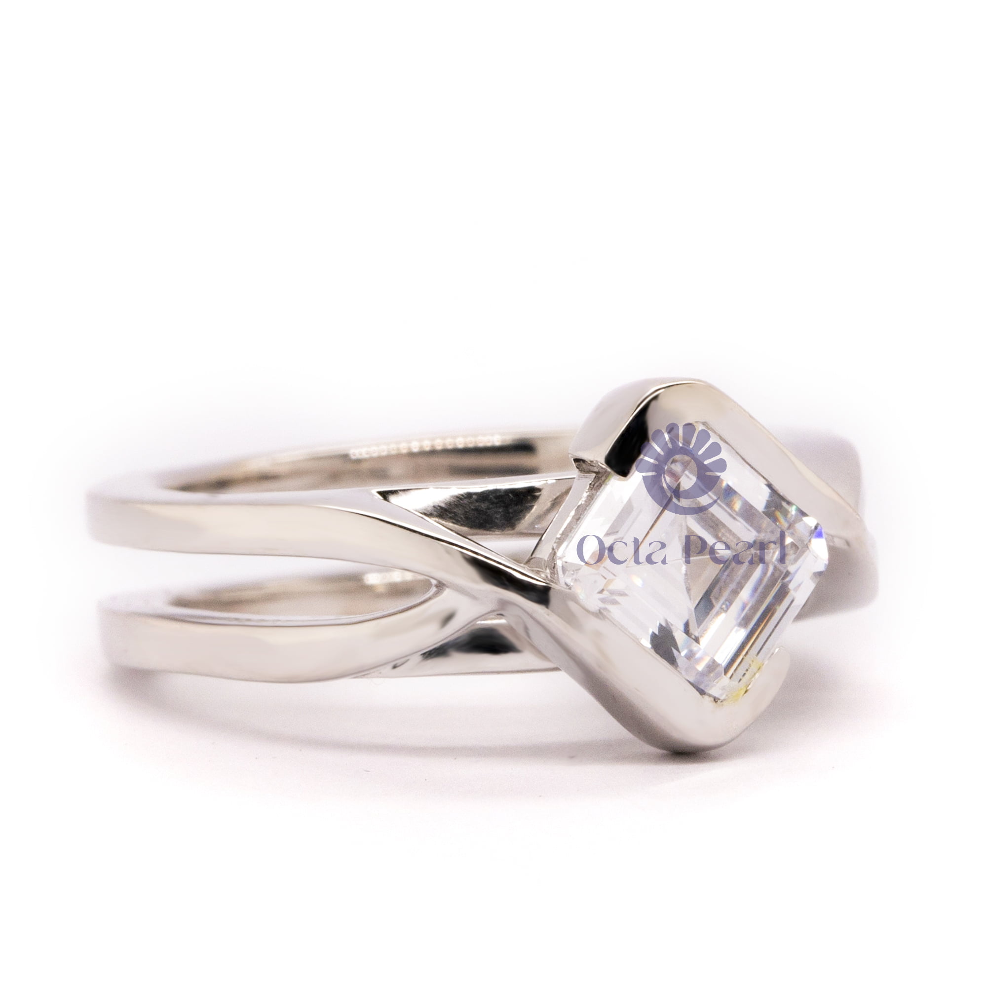 Asscher Cut Moissanite Solitaire Twisted Shank Wedding & Engagement Ring ( 4/2 TCW)