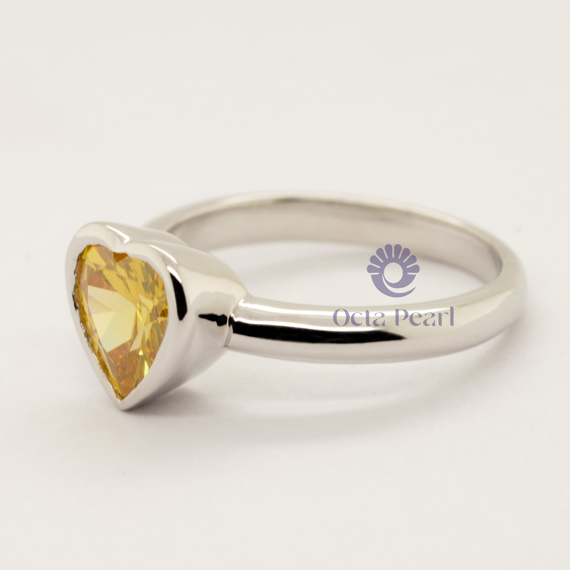 Yellow Heart Cut Bezel Set CZ Stone Anniversary Gift Ring For Wife (4/2 TCW)