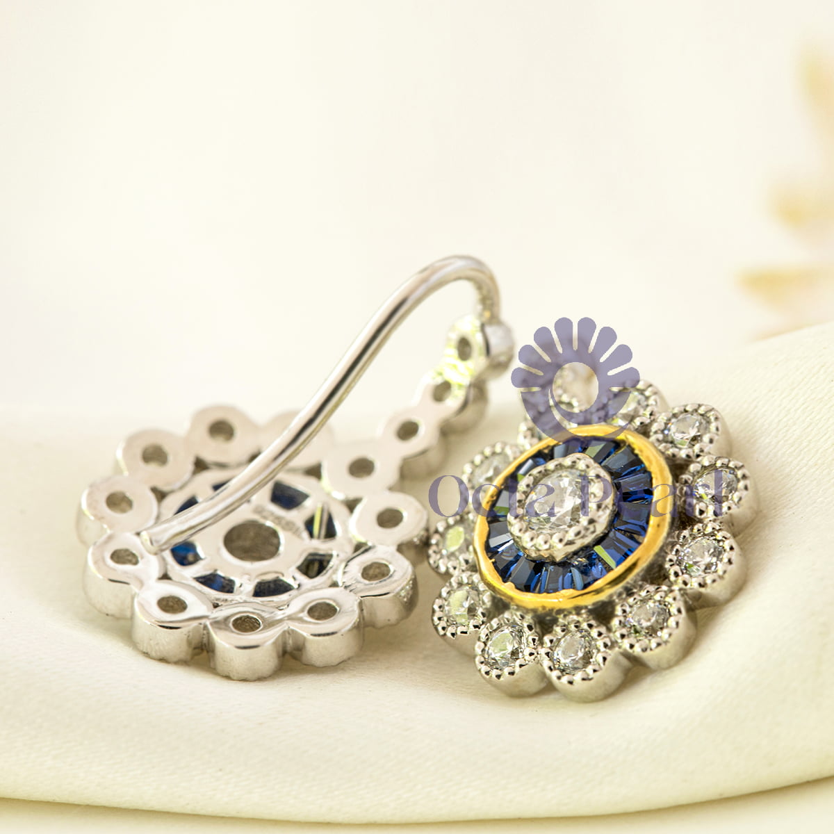 Blue Sapphire Vintage-Style Stud Earrings