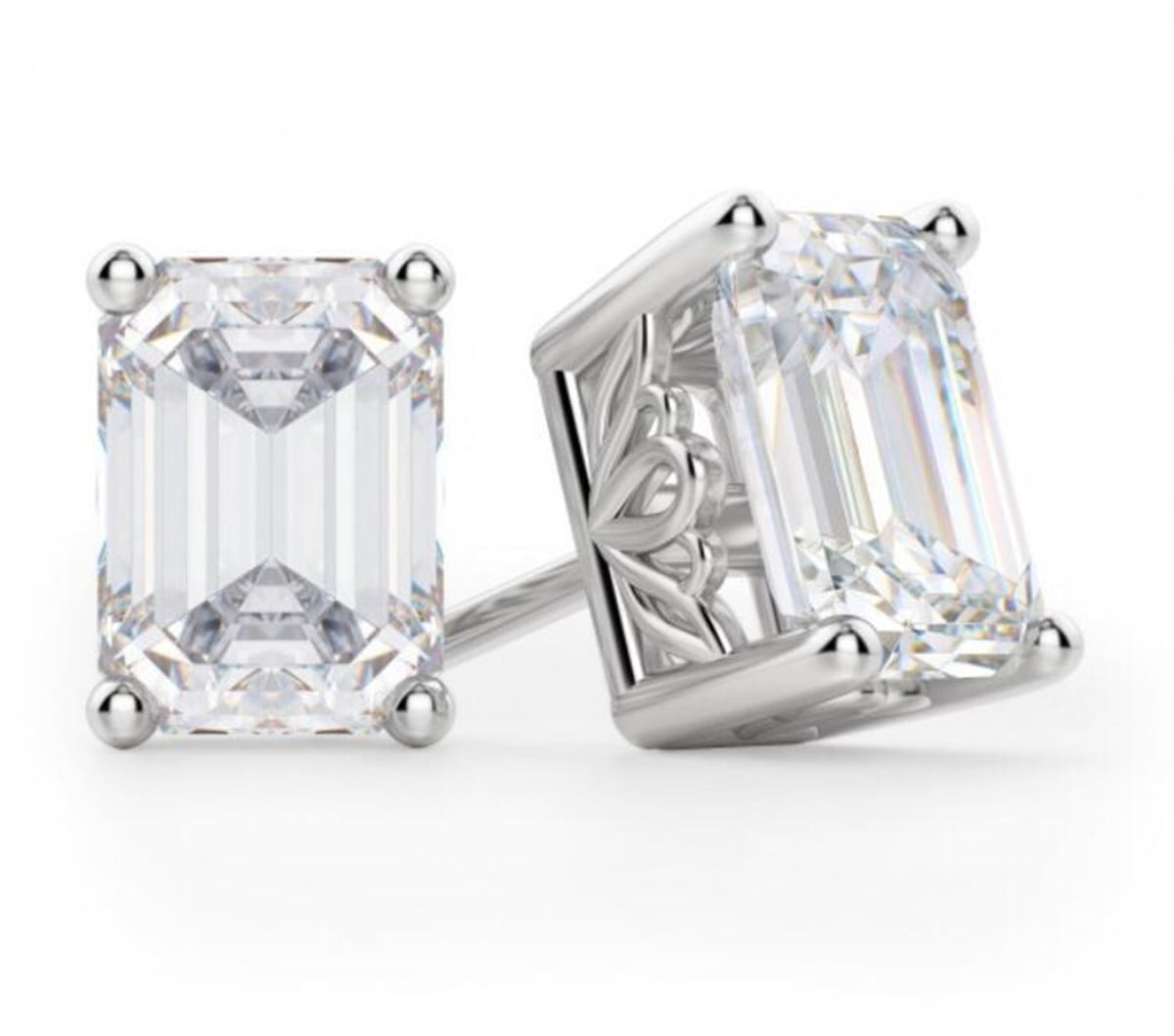 Emerald Cut Diamond Stud Earrings in 10k white gold