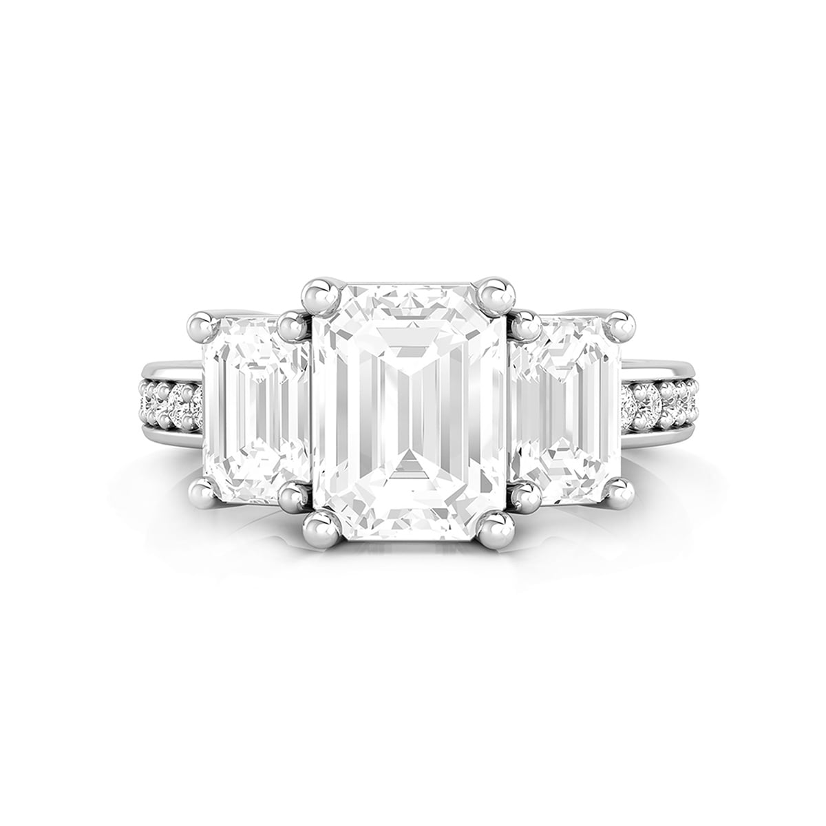 Tri-Stone Emerald Cut Bridal Ring With CZ Accent