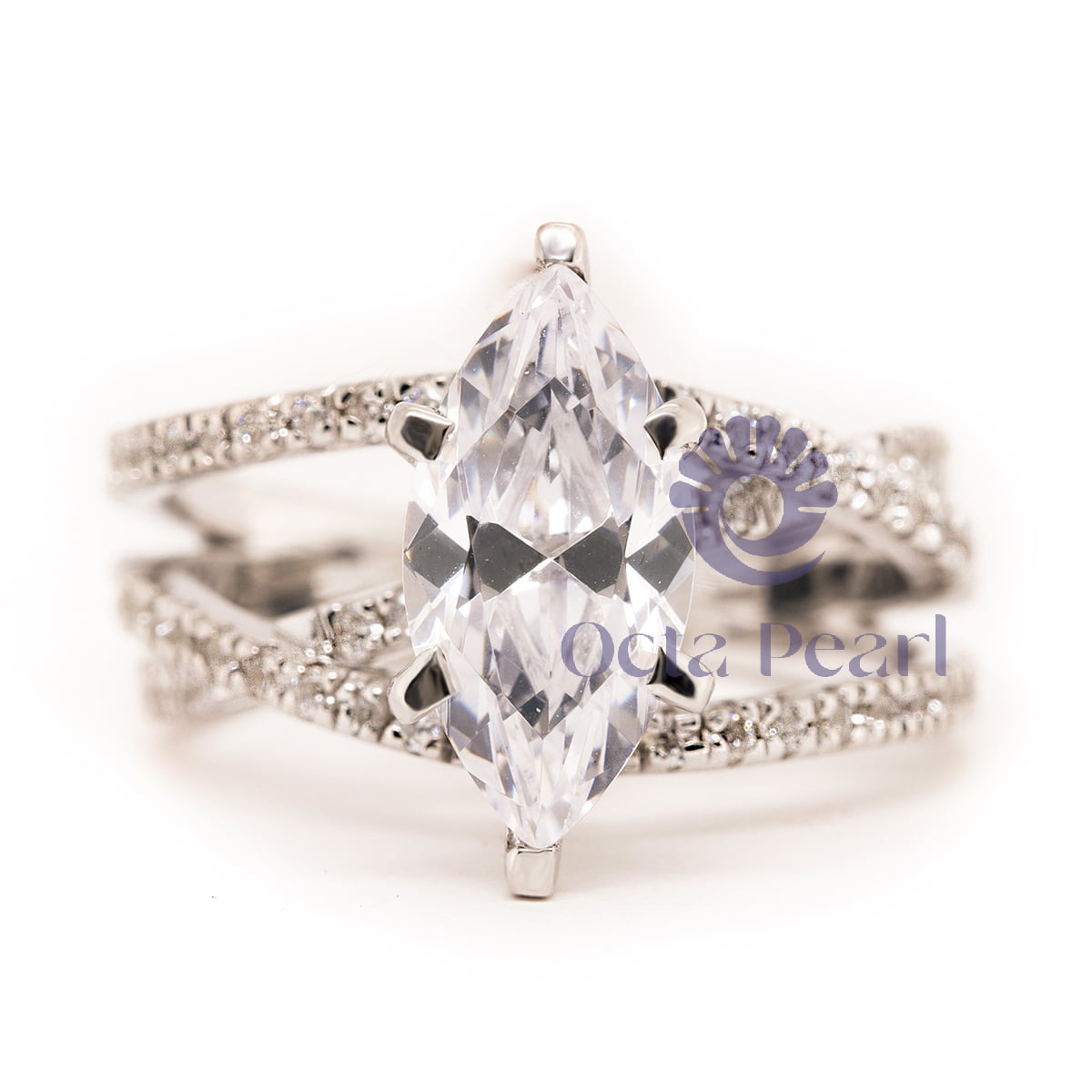 Marquise-Cut Solitaire Ring With CZ Accent