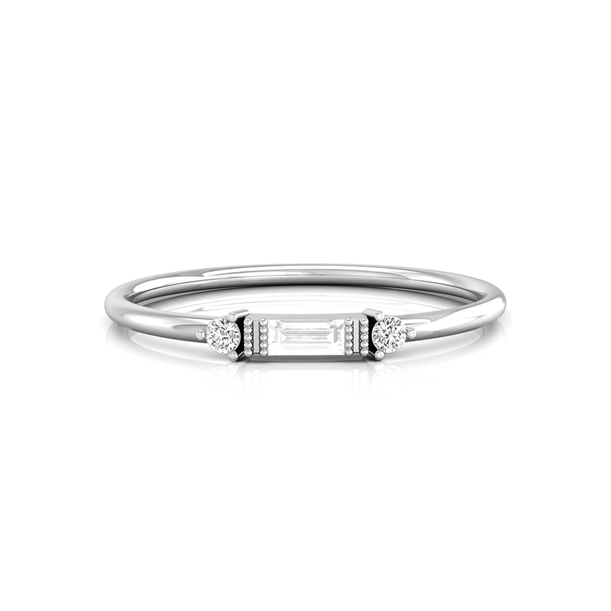 Baguette & Round Cut CZ Three Stone Valentine Proposal Fashion Ring