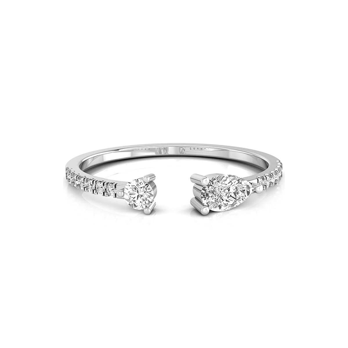 Pear & Round Cut CZ Two Stone Open Cuff Minimalist Birthday Gift Ring For Girl And Women