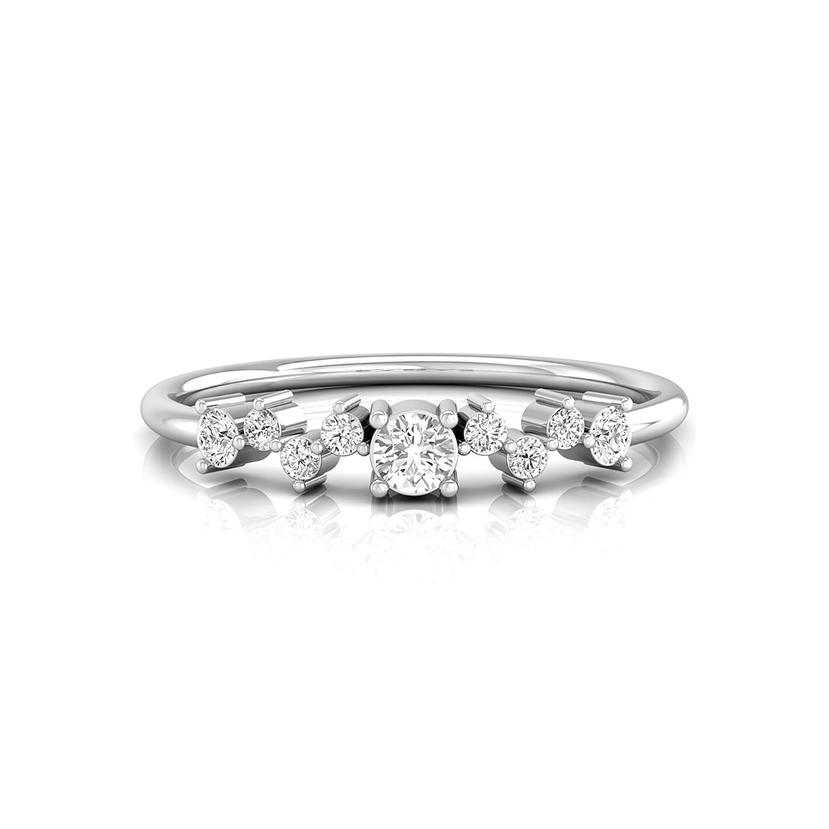 Round Cut Moissanite Nine Stone Wedding-Engagement Dainty Delicate Band Ring (1/5 TCW)