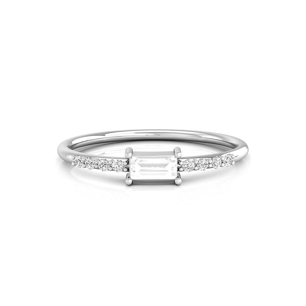 Baguette Cut CZ Stone Solitaire With Accent Women's Daily Wear Minimalist Ring (1/5 TCW)