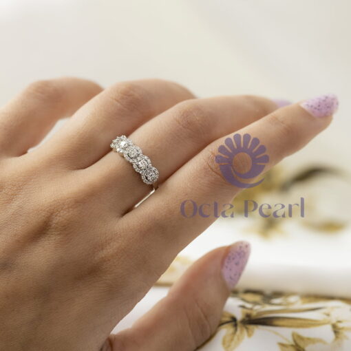 Five Stone Round Cut Moissanite Halo Wedding Engagement Ring