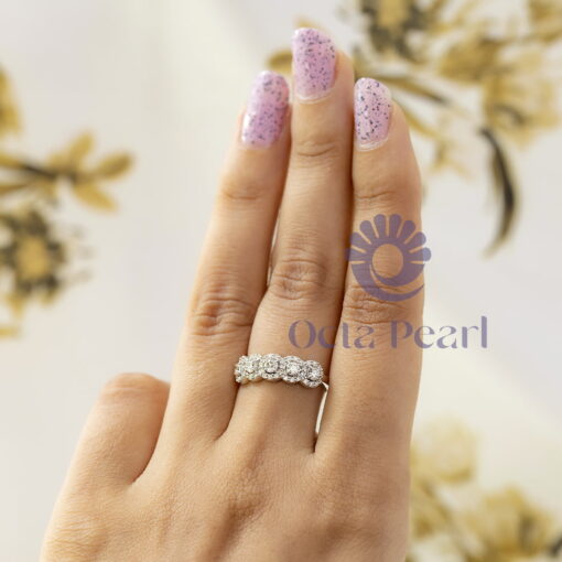 Five Stone Round Cut Moissanite Halo Wedding Engagement Ring