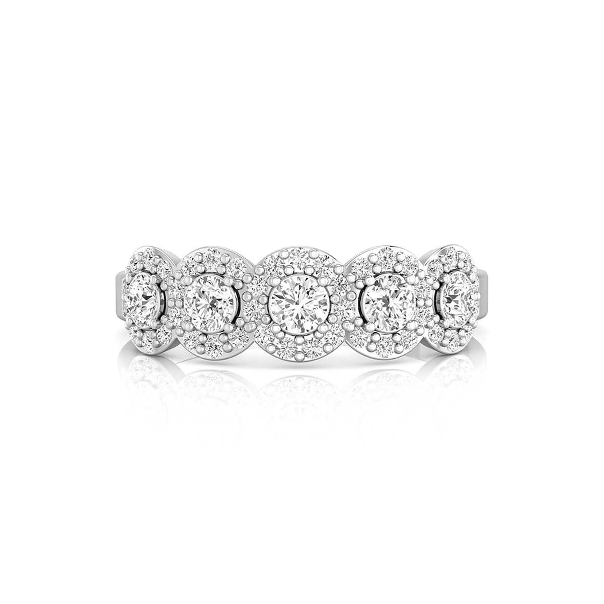 Five Stone Round Cut Moissanite Halo Wedding Engagement Ring ( 4/7 TCW )