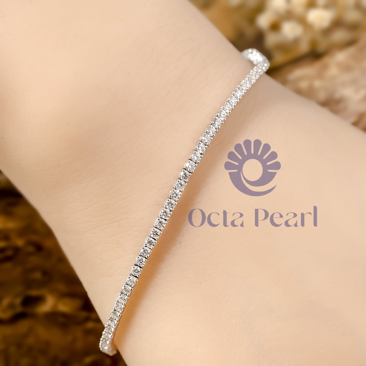 87 Pointer Single Line Gold Or Silver Tennis Bracelet With Moissanite