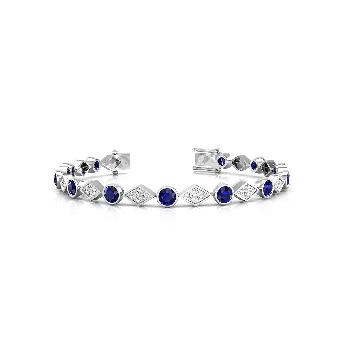 Blue Sapphire & White Round Cut CZ Stone Rhombus Shape Tennis Bracelet For Birthday Gift (5 5/6 TCW)