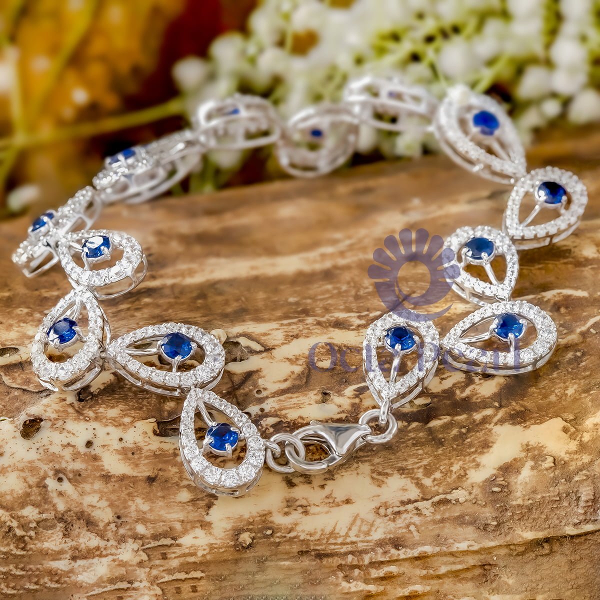 White & Blue Sapphire Round CZ Stone Teardrop Style Beautiful Tennis Bracelet For Any Occasion