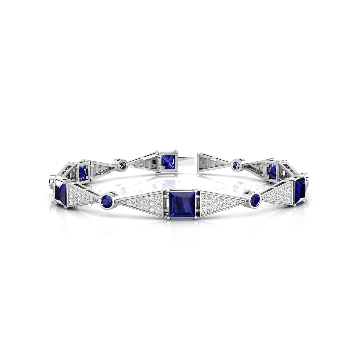 White And Blue Sapphire Princess & Round Cut CZ Stone Tennis Bracelet For Women (8 1/5 TCW)