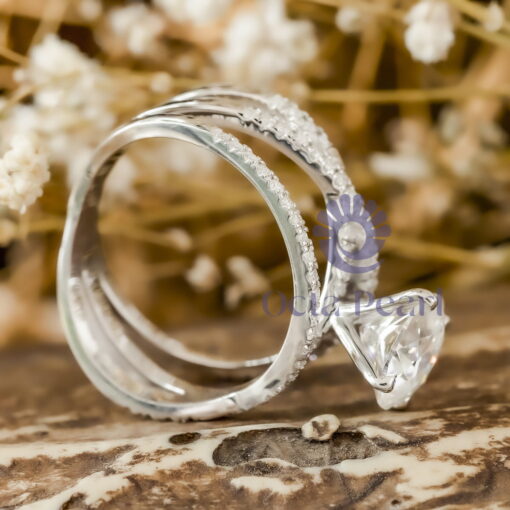 Round Cut Moissanite Criss Cross Shank Wedding Women's Ring