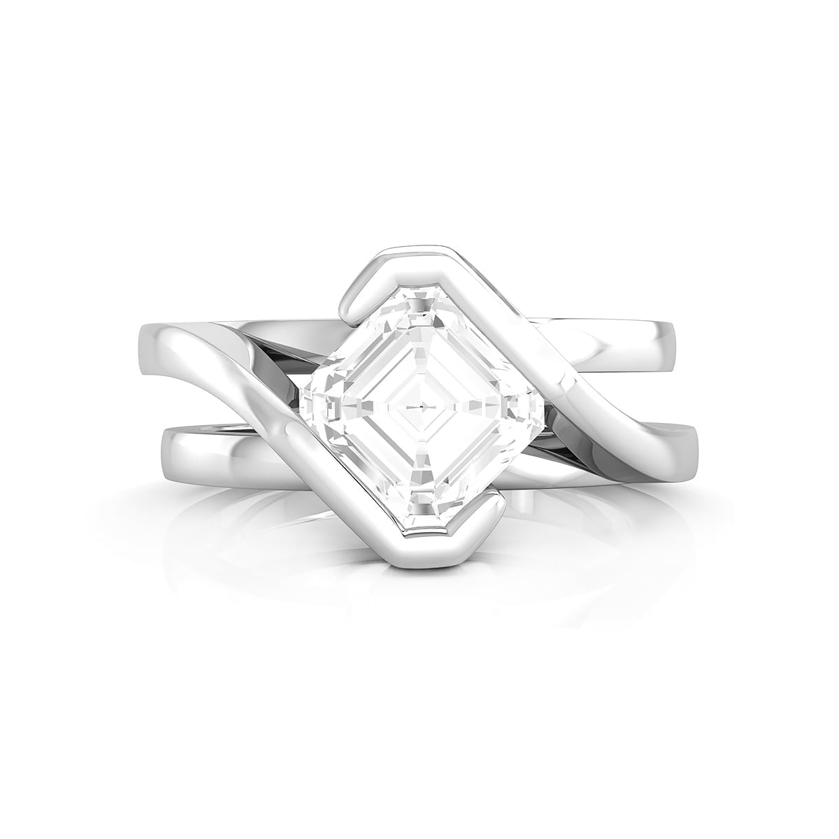 Asscher Cut Moissanite Solitaire Twisted Shank Wedding & Engagement Ring ( 4/2 TCW)