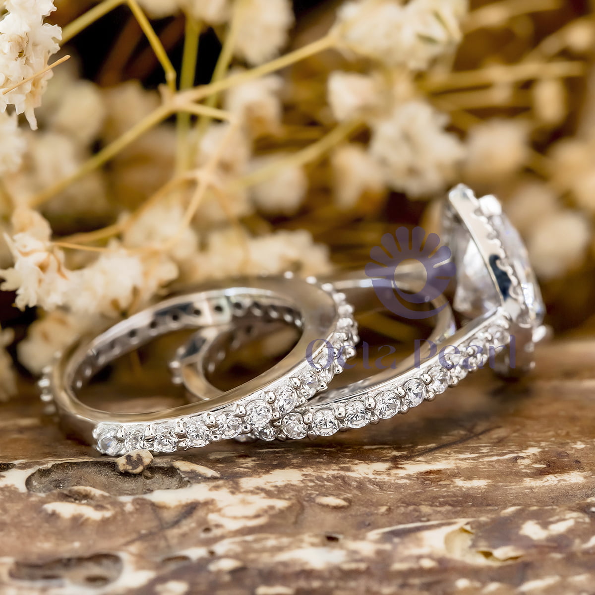 Pear Cut Moissanite Halo Wedding Bridal Ring Set For Women